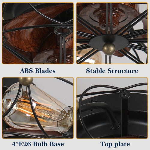 Low Profile Cage Ceiling Fan with Light & Remote Control – Modern Industrial Design for Smart Living Spaces