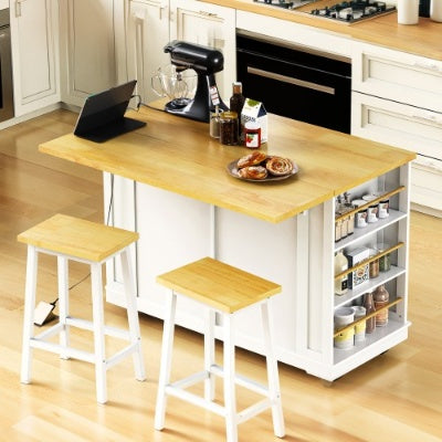 Viva Atelier Renaissance XL Large Kitchen Island Cart with Power Outlet & Bar Stools