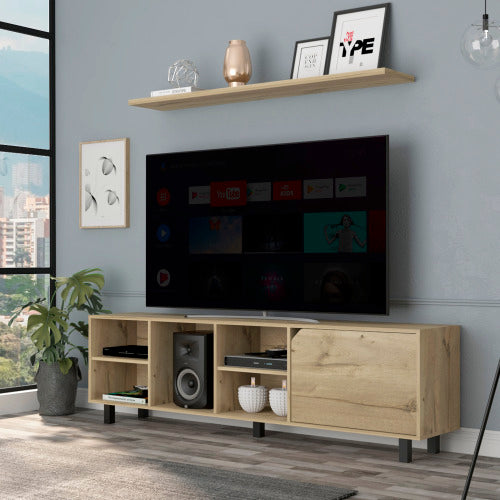 Valdivia Tv Stand For TV S , Four Open Shelves, Five Legs Light Oak