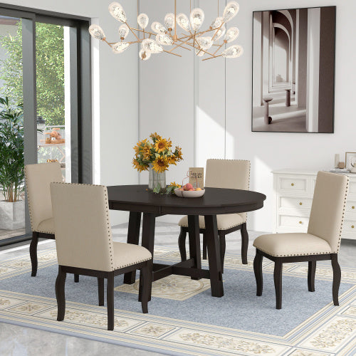 Viva Essentials Collection: 5-Piece Farmhouse Wooden Dining Table Set