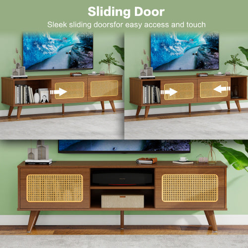 Mid Century Modern Rattan TV Stan , Entertainment Cabinet