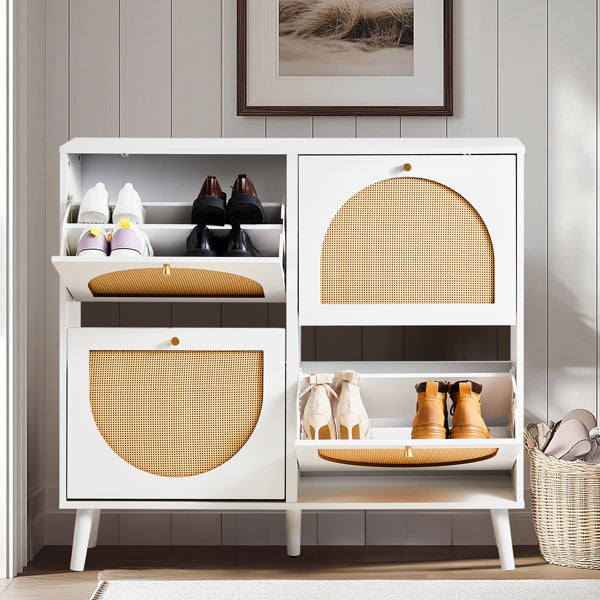Tall Rattan Shoe Cabinet with 8-Tier Tipping Buckets – Modern Space-Saving Storage