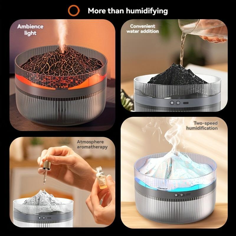2-Color LED Volcano Flame Light Humidifier – 2L Large Capacity Aromatherapy Diffuser