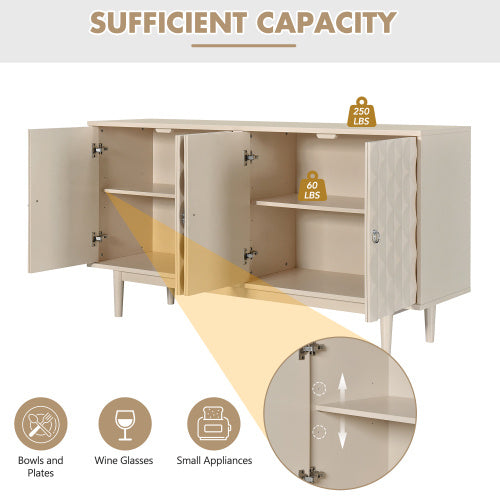Modern 4-door Sideboard With Convex Doors And 2 Silver Handles For Living Room, Dining Room, Kitchen