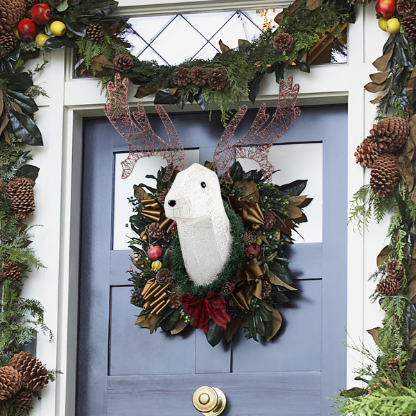 Deer Head Flower Wreath Wall Mounted Warm White Light – Elegant & Cozy Home Décor