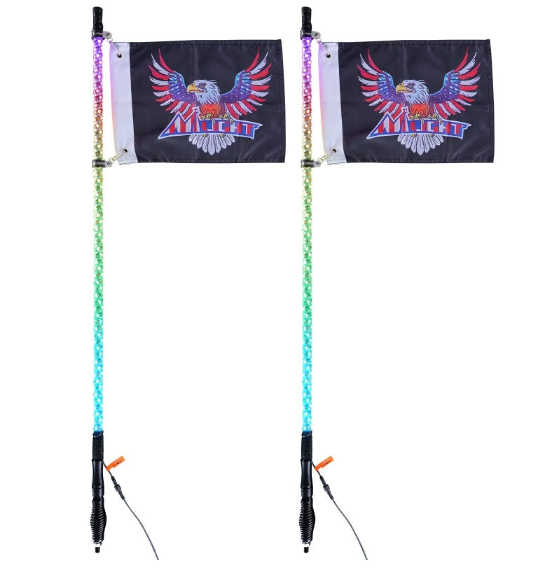 2 Pcs 3FT LED Whip Light with Spring Base – Ultimate RGB Chasing Lights for UTVs, ATVs, and More!