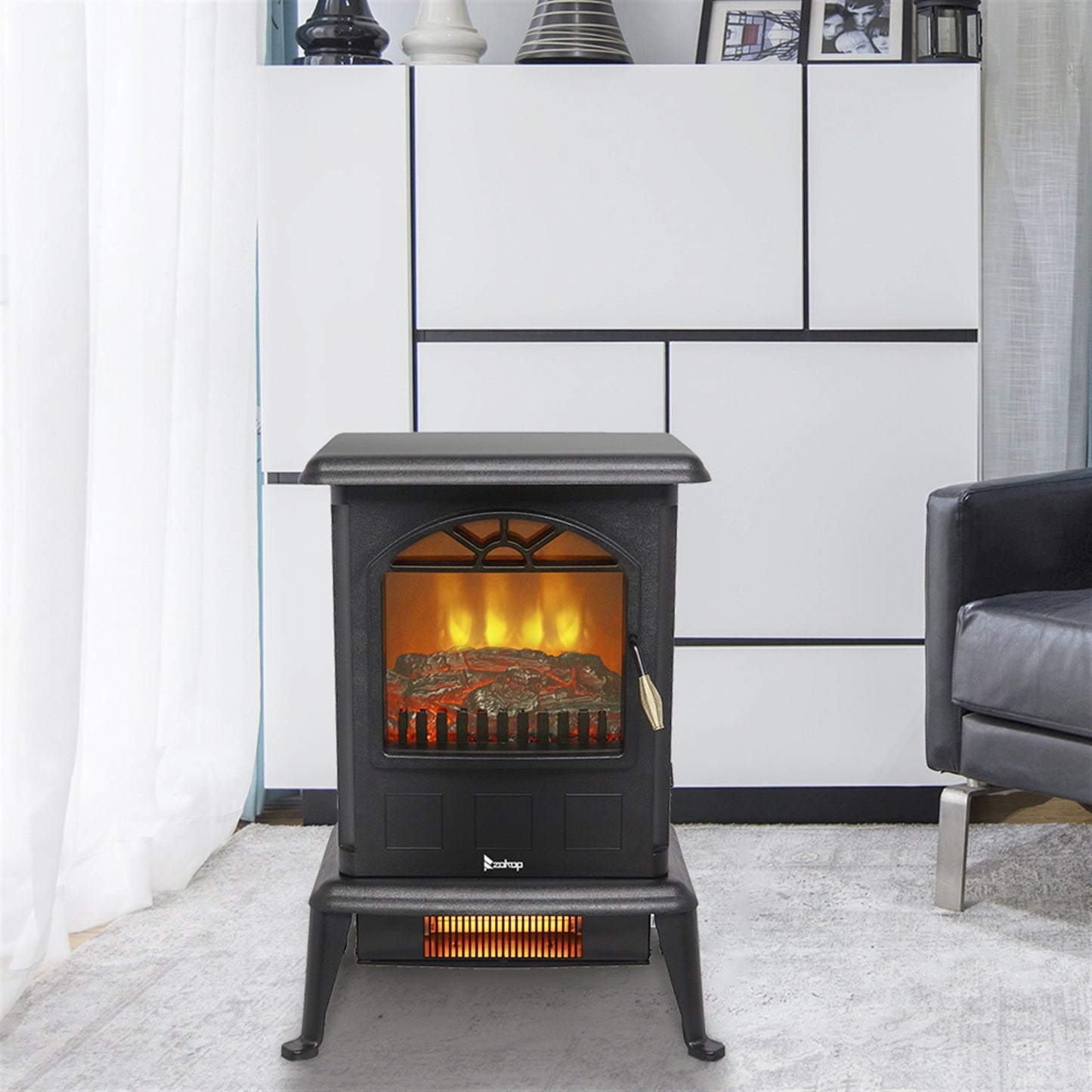 HT1108 1500W Vertical Fireplace | Modern Electric Heater with Realistic Firewood Effect