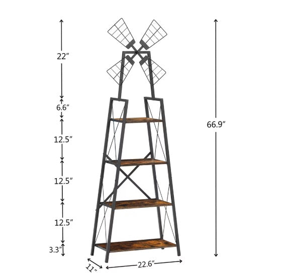 4-Tier Industrial Bookshelf with Metal Frame – Modern Bookcase & Display Shelf for Living Room & Home Office