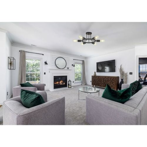 Modern 6-Light Sputnik Chandelier – Semi-Recessed Black Ceiling Light for Dining Room, Living Room & Entryway