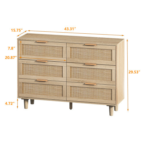 Drawers Rattan Storage Cabinet Rattan Drawer,for Bedroom,Living Room,Natural