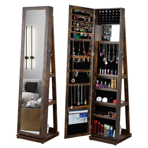 360ยฐ Rotating Full-Length Mirror Jewelry Cabinet โ Smart Storage for Your Precious Collection