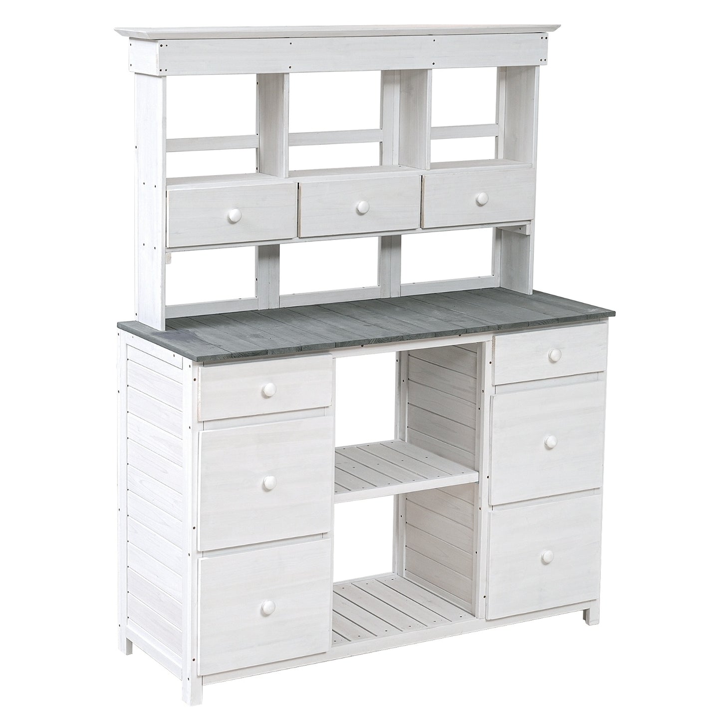 Video Provided TOPMAX Garden Potting Bench Table, Rustic And Sleek Design With Multiple Drawers An