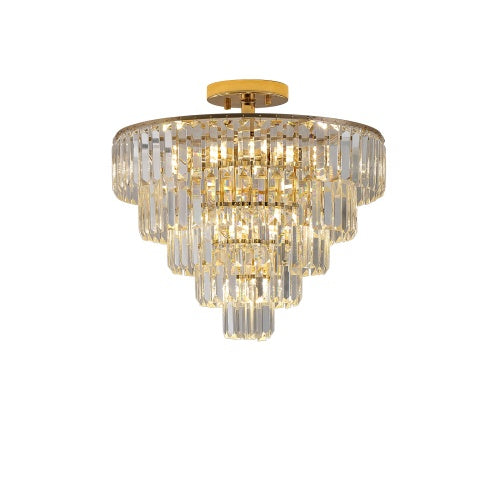 Golden Crystal Chandelier - 5-Layer Round Semi-Recessed Luxury Chandelier