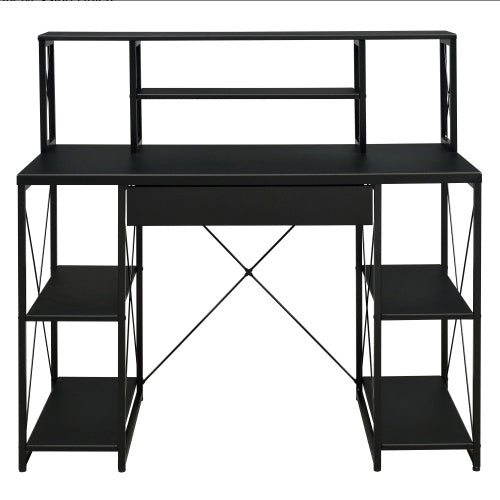 Viva Noir Éclat Collection: Viva Noir Éclat Black Office Desk with Shelving & Hutch
