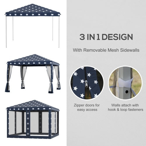 Outsunny 10 X 10 Up Canopy Tent With Netting, Instant Gazebo, Ez Up Screen House Room With Carry Bag, Height Adjustable, For Outdoor, Garden, Patio, American Flag