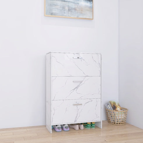 Viva Aria High-Gloss White Marble 3-Door Shoe Cabinet