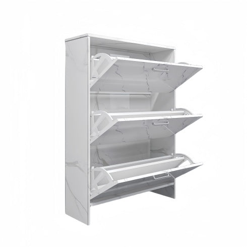 Viva Aria High-Gloss White Marble 3-Door Shoe Cabinet
