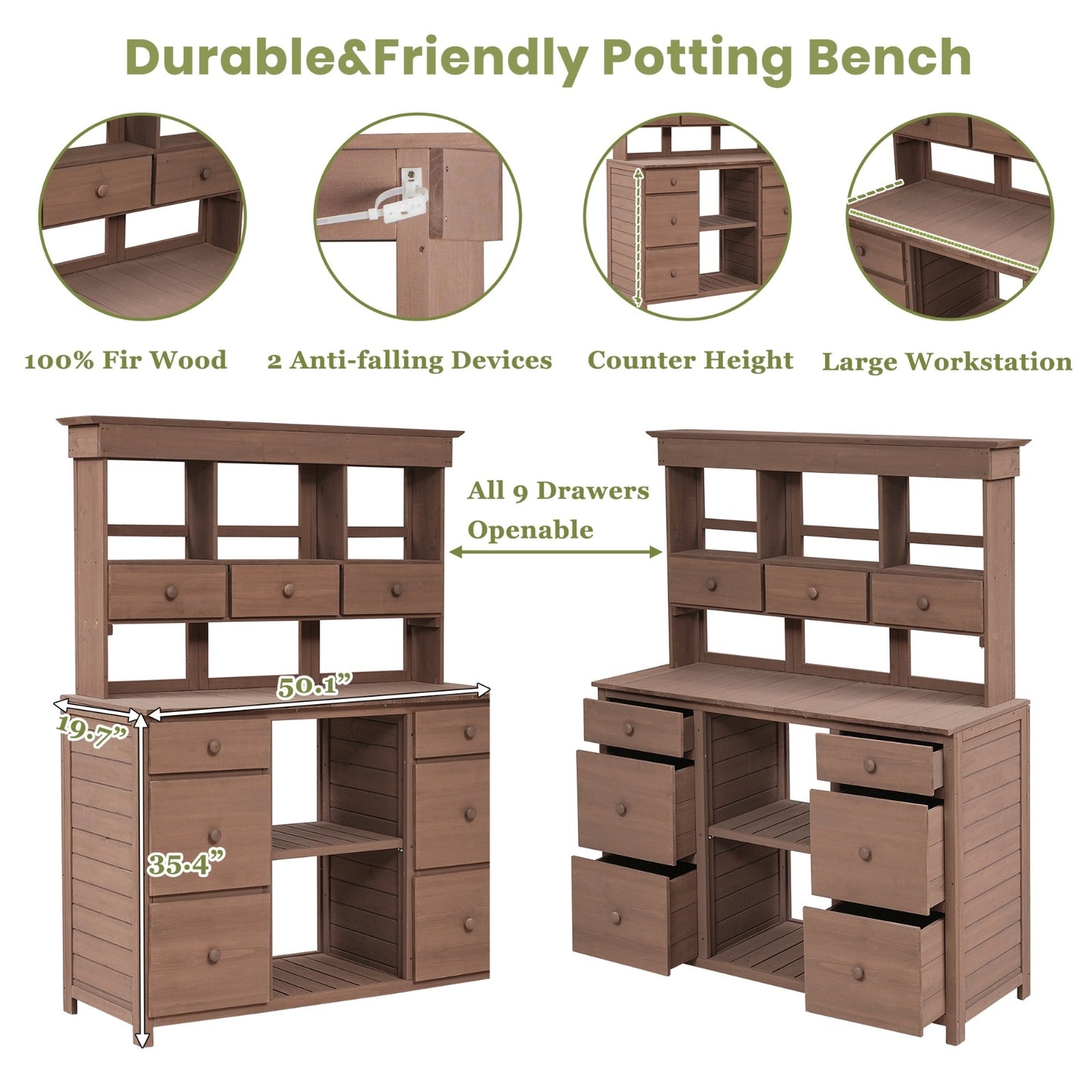 Video Provided TOPMAX Garden Potting Bench Table, Rustic And Sleek Design With Multiple Drawers An