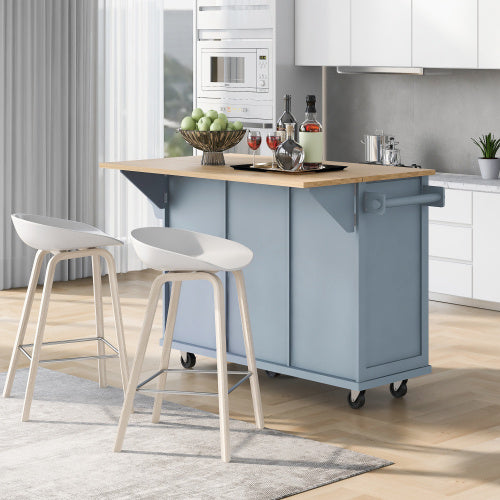 Viva Atelier Meridian Flex Rubberwood Kitchen Trolley with Folding Leaf Countertops