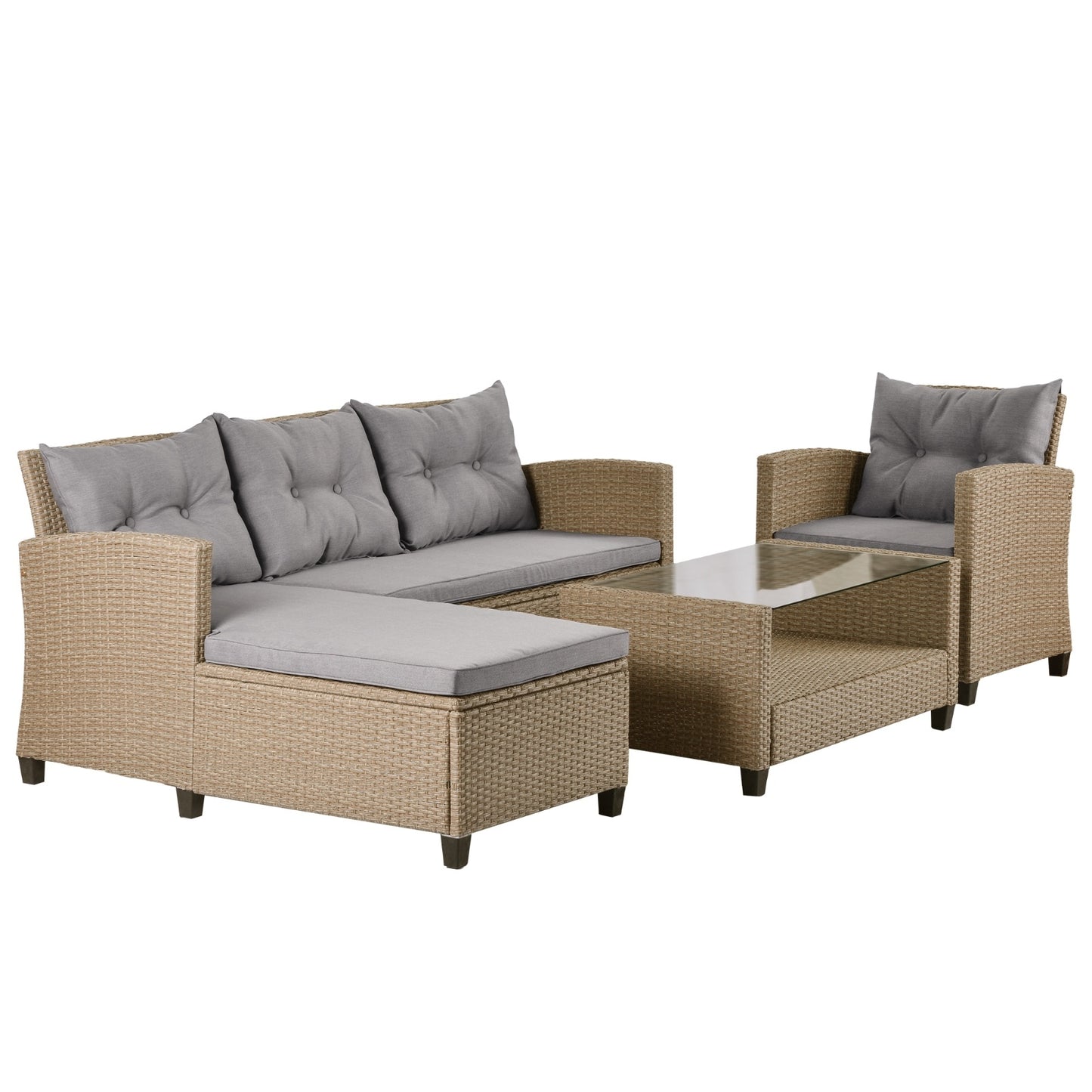 U STYLE Patio Furniture Sets 4PC Wicker Rattan Sofa Conversation Set