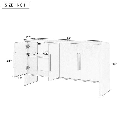 4-Door Retro Storage Cabinet | Large Sideboard with Adjustable Shelves & Mid-Century Design
