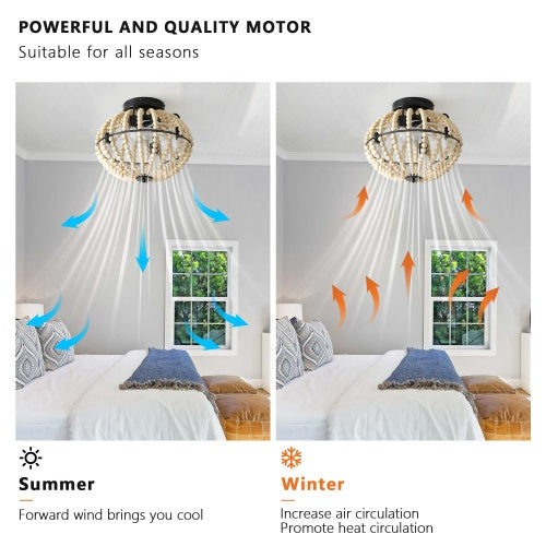 Elegant Beaded Fan Lamp | Handcrafted Wooden Chandelier in Oak White