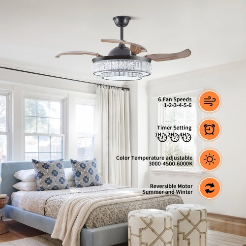Modern LED Retractable Ceiling Fan with Light and Remote Control - Smart & Stylish Airflow Solution