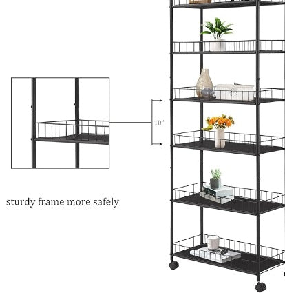 Viva Essentials Collection: 6-Tier Slim Rolling Shelf with Wheels