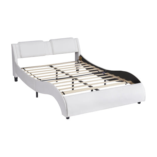 Queen Size Upholstered Faux Leather Platform Bed with LED Light – Modern Elegance & Comfort