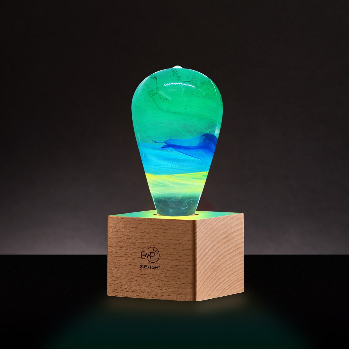 Elegant Resin & Wood Table Lamp – Ambient Night Light for a Luxurious Home