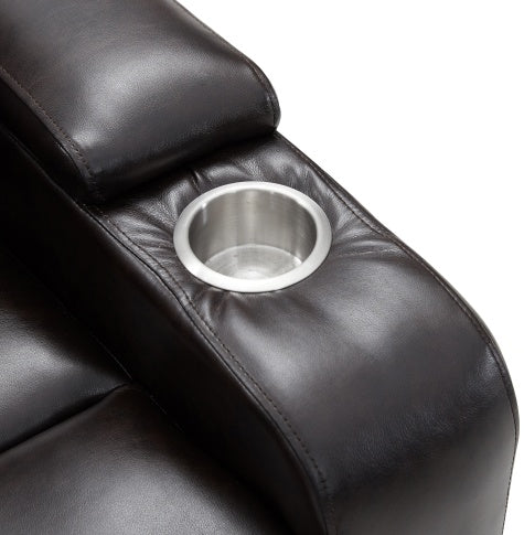 Power Motion Recliner with USB Charging Port, Hidden Arm Storage, and 360° Swivel Tray Table – Brown