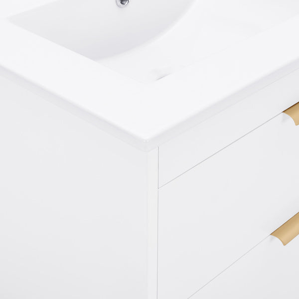 24-Inch Floating Wall-Mounted Bathroom Vanity with White Ceramic Sink & Drawer Storage | Sleek & Modern Design