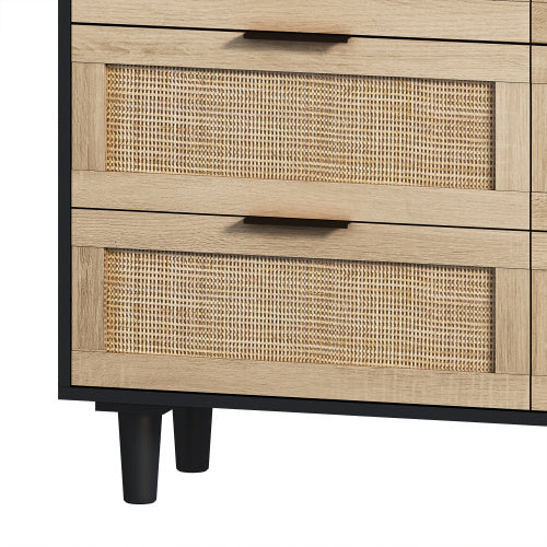 Drawers Rattan Storage Cabinet Rattan Drawer,for Bedroom,Living Room,Black