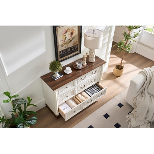 Rustic 6-Drawer Wooden Dresser - Spacious Farmhouse Storage Chest for Bedroom & Living Room