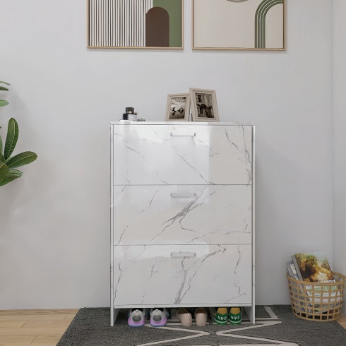 Viva Aria High-Gloss White Marble 3-Door Shoe Cabinet