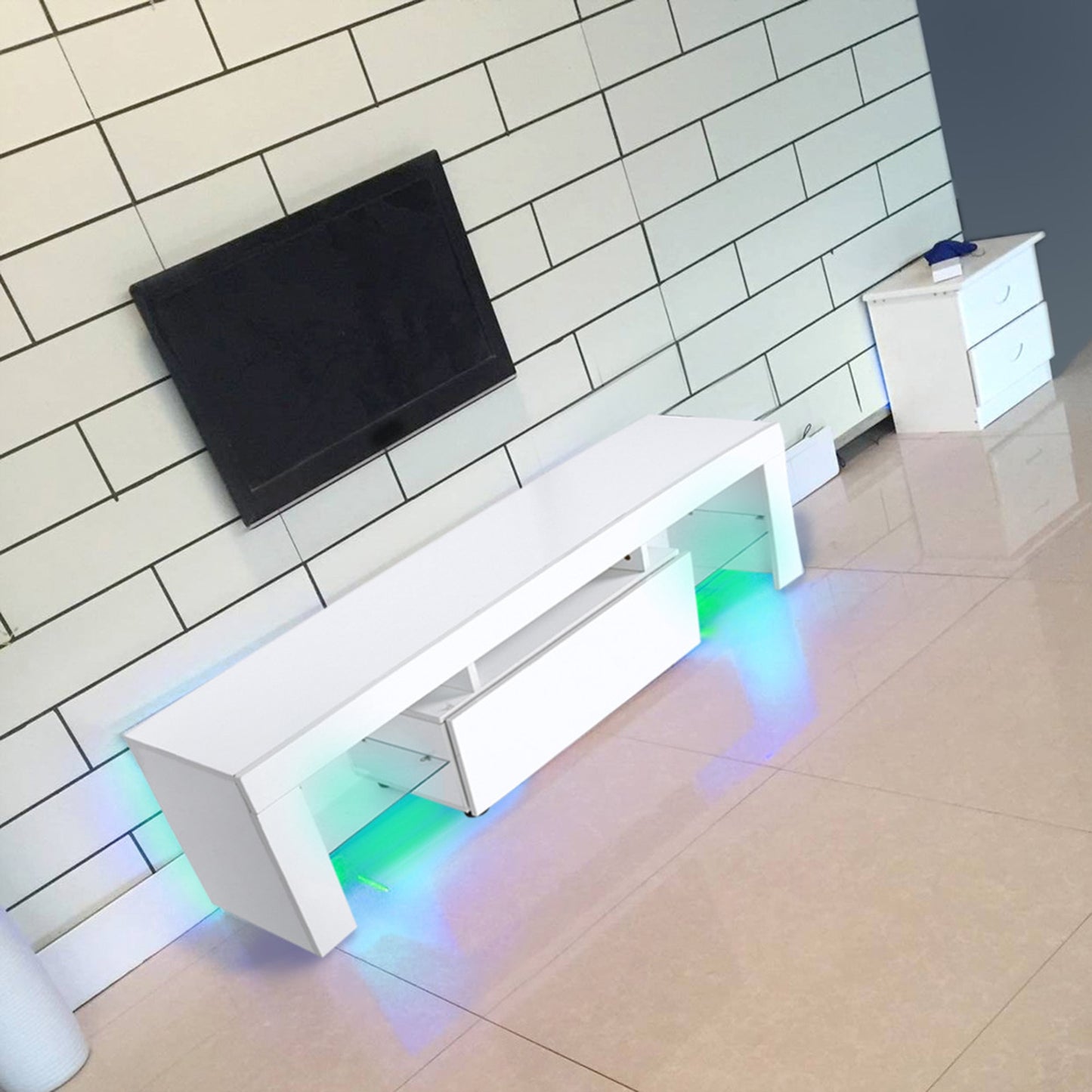 Modern TV Cabinet Unit | Entertainment Stand with LED Strip & Remote Control