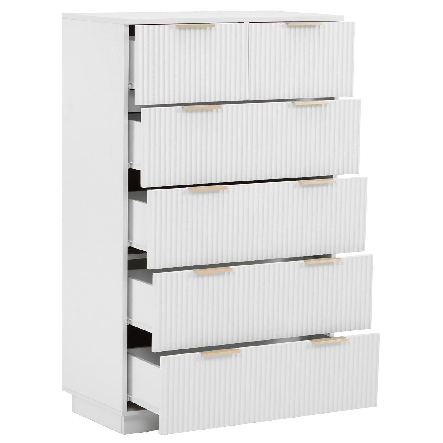 White P2 Density Board, Corrugated Surface, Five Layers And Six Drawers, Chest Of Drawers