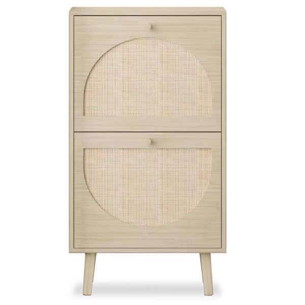 Viva Essentials – 2-Flip Rattan Shoe Cabinet with High Legs