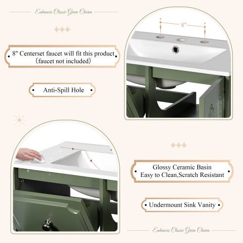 Vintage-Style 30-Inch Bathroom Vanity with Ceramic Sink | Elegant & Functional Design