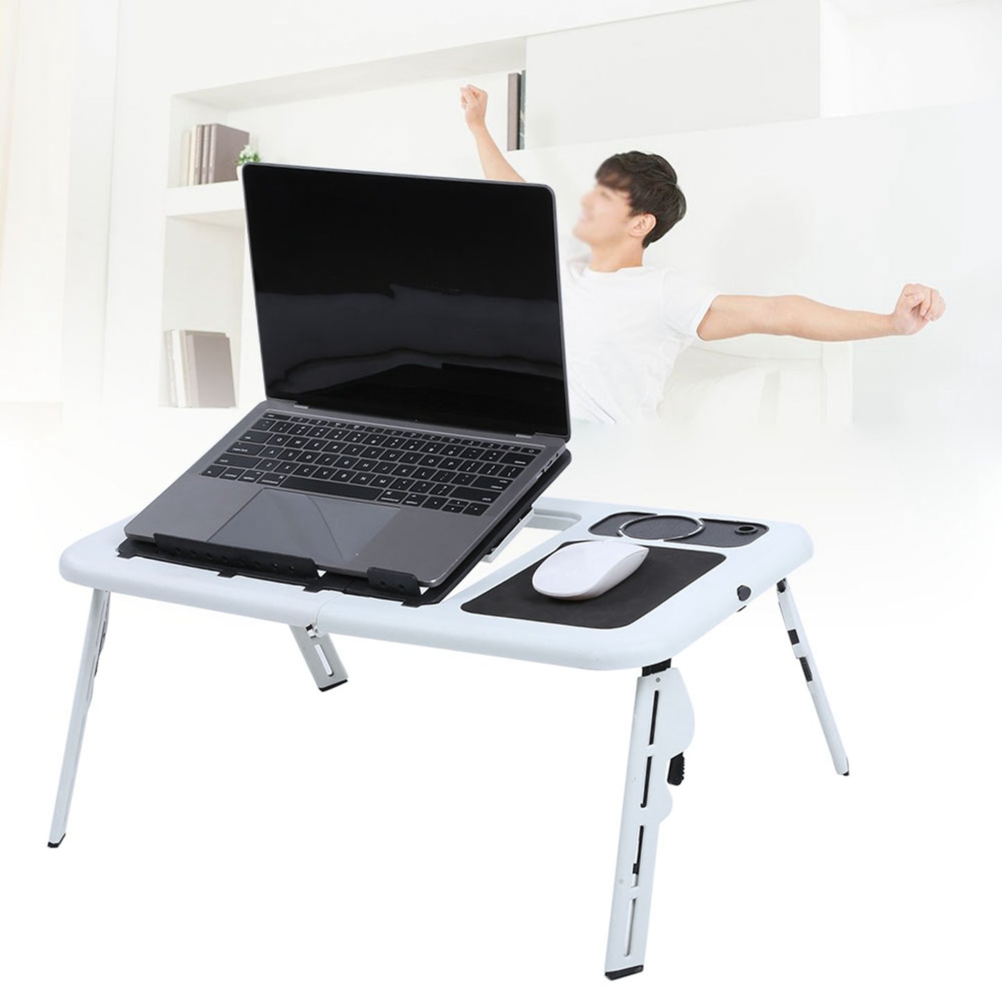 Portable Laptop Desk with Cooling Fan | Foldable & Adjustable Workstation