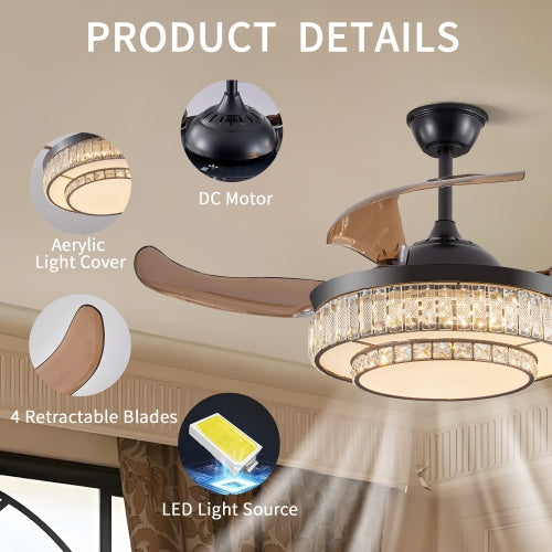 Modern LED Retractable Ceiling Fan with Light and Remote Control - Smart & Stylish Airflow Solution