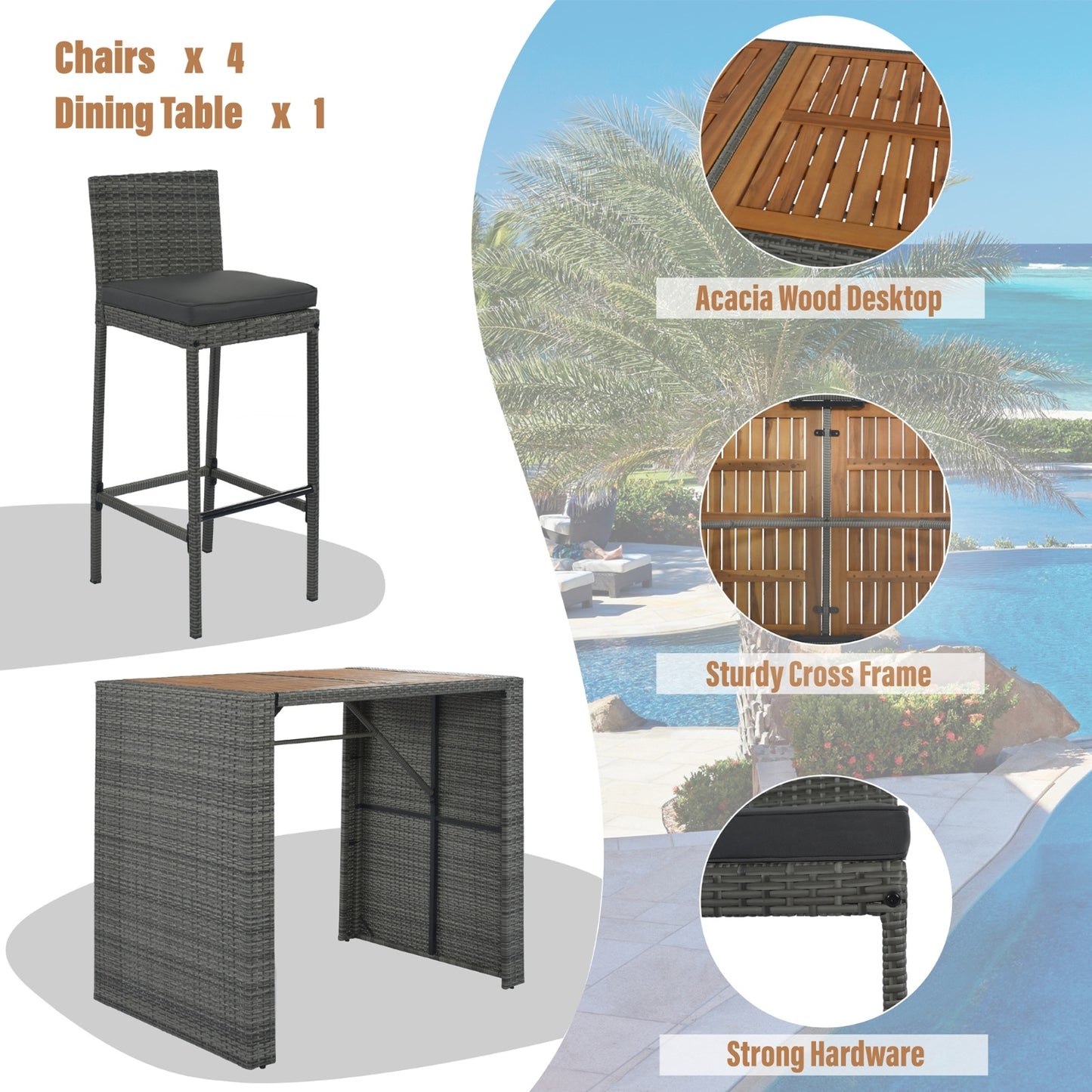 Viva Outdoor Collection: 5-Piece Wicker Patio Bar Set