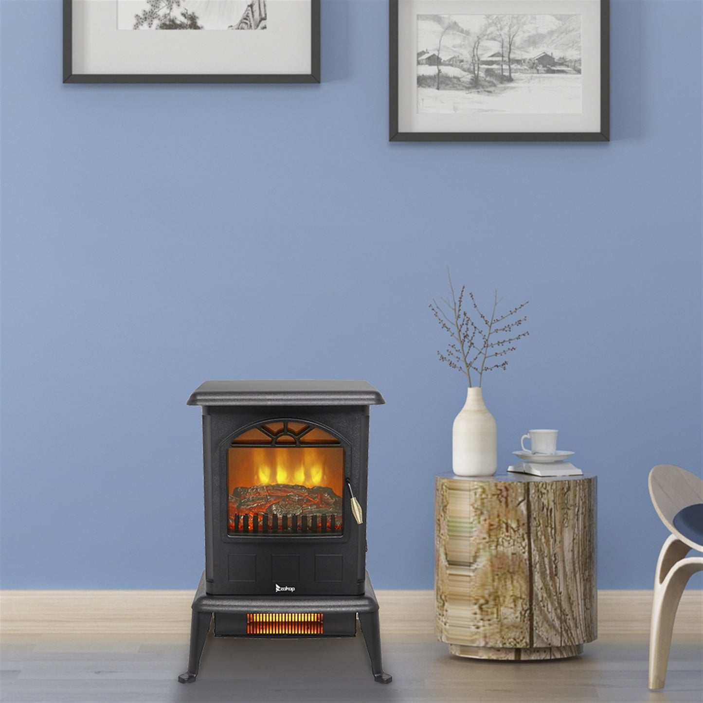 HT1108 1500W Vertical Fireplace | Modern Electric Heater with Realistic Firewood Effect
