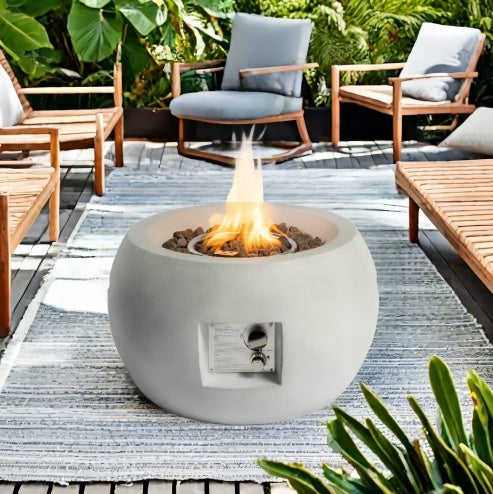 Outdoor Propane Fire Pit Table - 24-Inch Round Graphite Base with Waterproof Cover & Free Lava Rocks