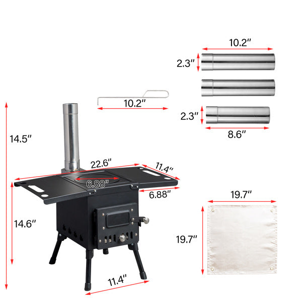 Black Wrought Iron Camping Stove with Chimney – Durable & Efficient Outdoor Cooking