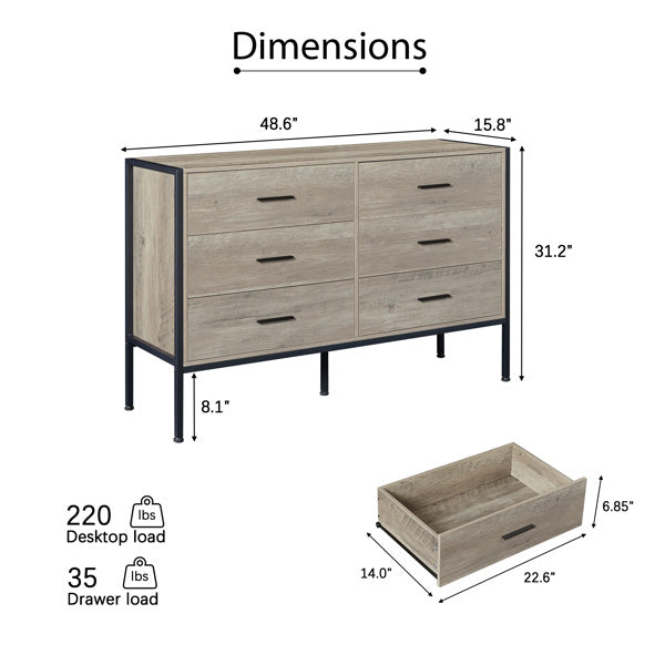 Aria Rustic 6-Drawer Dresser