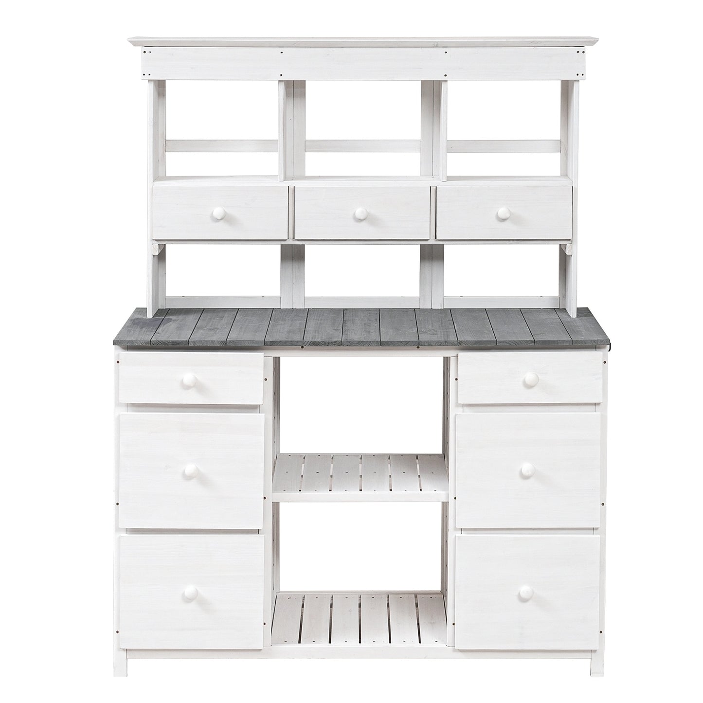 Video Provided TOPMAX Garden Potting Bench Table, Rustic And Sleek Design With Multiple Drawers An