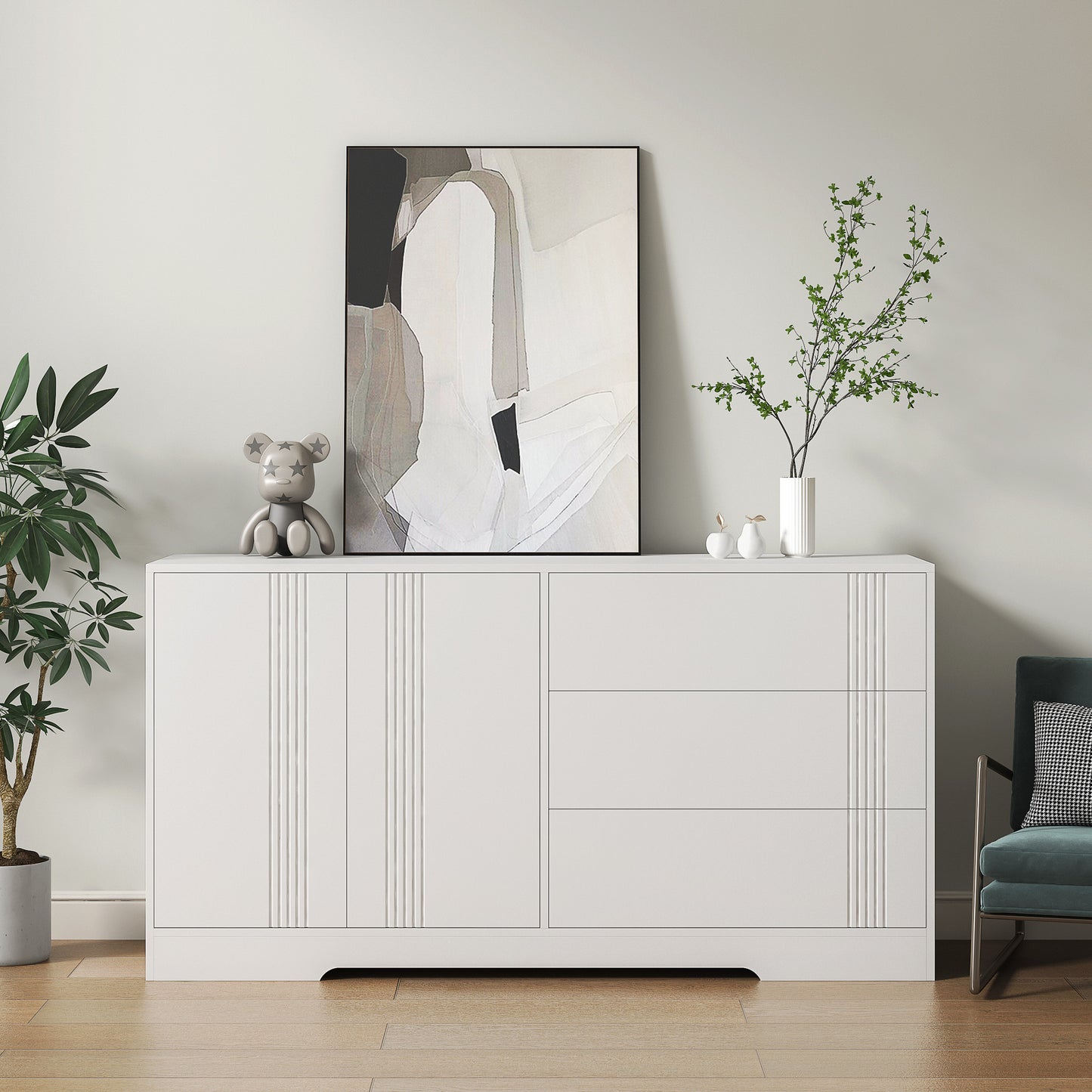 Sideboard Buffet Cabinet With Storage, Modern Kitchen Buffet Storage Cabinet With Drawer And Doors, Large Coffee Bar With Adjustable Shelves For Kitchen
