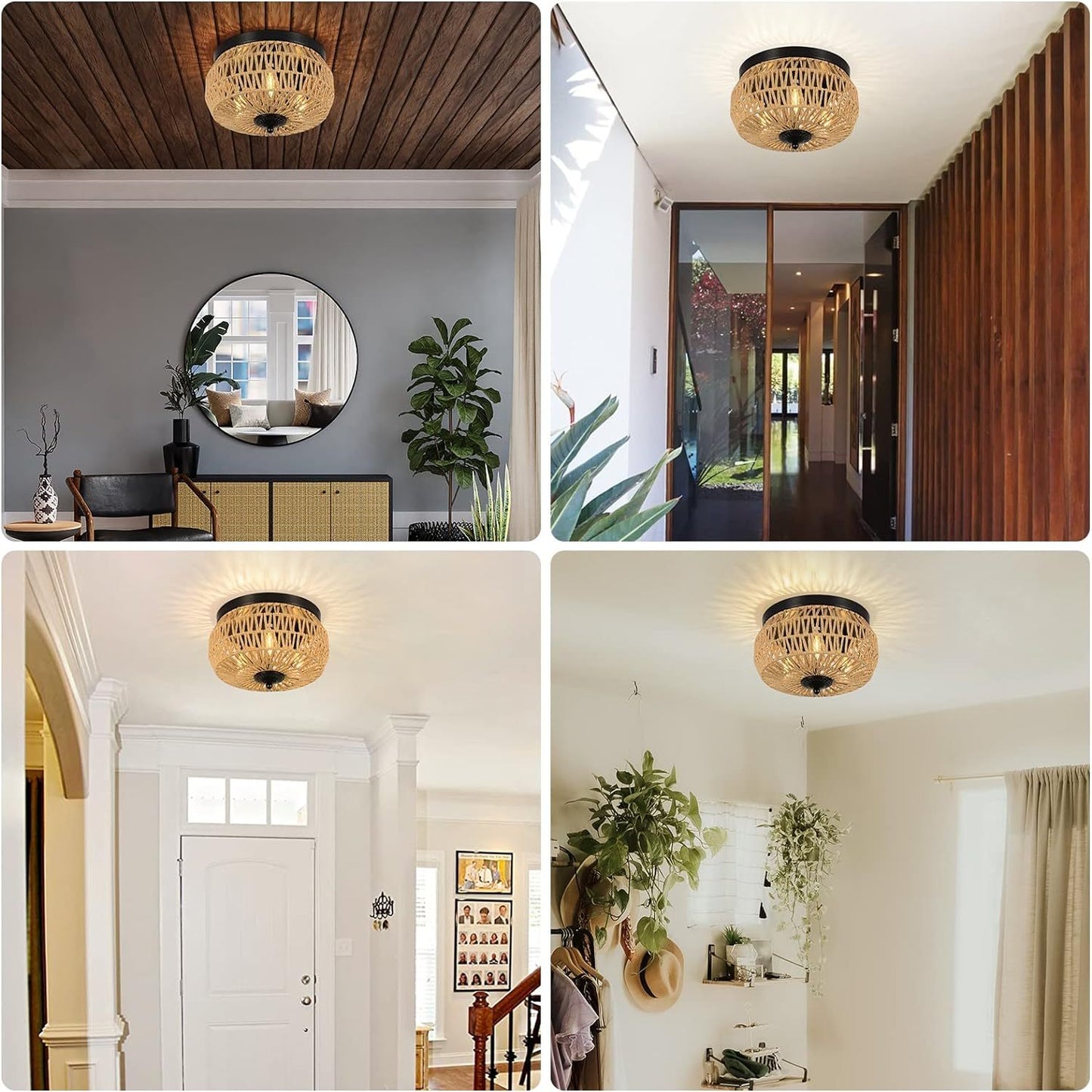 Modern Boho Rattan Chandelier – Handmade 3-Light Pendant for Kitchen, Bedroom & Hallway
