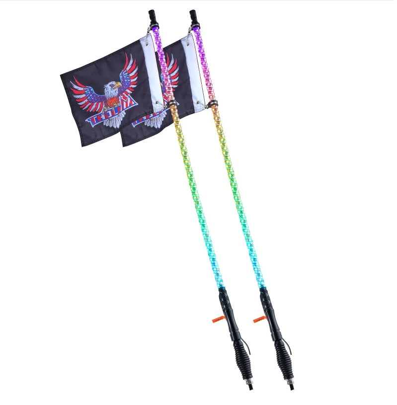 2 Pcs 3FT LED Whip Light with Spring Base – Ultimate RGB Chasing Lights for UTVs, ATVs, and More!